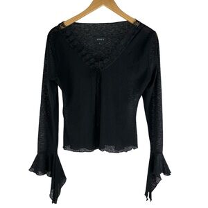 Annie B Lace V Neck Long Sleeve Top Large Black